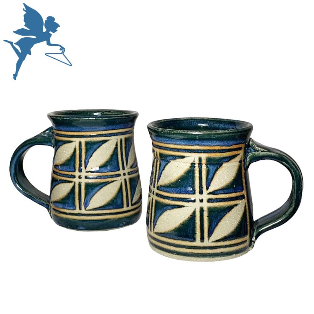 SET OF 2 Signed Pottery Mugs